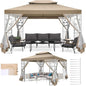 COBIZI Gazebo 10x13 Heavy Duty Gazebos with Improved Nettings Outdoor Gazebo Double Roof Patio Gazebos with Metal Steel Frame Outdoor Canopy for Patio, Deck, Backyard (Khaki)