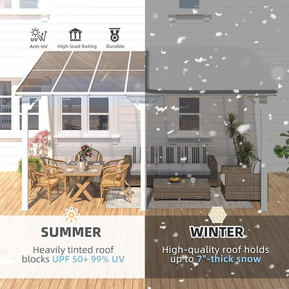 AECOJOY 14' x 10' Gazebo in White, Large Wall Mounted Gazebos on Clearance, Outdoor Patio Lean to Gazebo Metal Awnings for Decks, Patio, Porch, Backyard and More