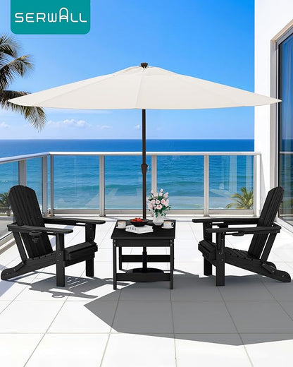 SERWALL Outdoor Coffee Table, HDPE Patio Coffee Table for Outside, Rectangle, Black