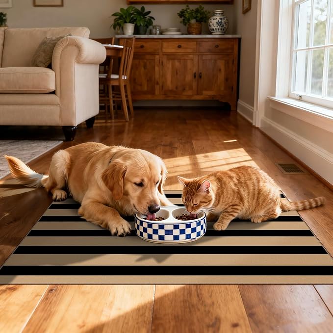 Outdoor Rugs Striped Door Mat, Brown and Tan, 2 x 3 Ft