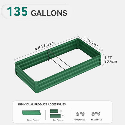 YITAHOME 72x36x12 in 2pcs Galvanized Raised Garden Bed Kit, Large Metal Planter Box with Gloves & Support Rod, Outdoor Flower Bed for Plants Vegetables, Green