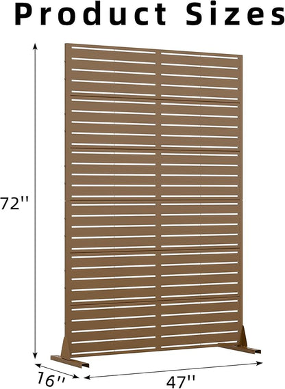 Casaphoria Metal Privacy Screen Outdoor, 72" H x 47" W Freestanding Decorative Privacy Screen for Patio Deck Balcony Garden with Stable Base, Brown-Louvered