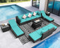 NICESOUL 13 Piece Patio Furniture Set with Fire Pit, Oversized Large Outdoor Sectional with Lounger & Fire Pit, 500 lbs High Weight Capacity Wicker Deck Seating for 10, Gray & Teal