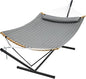 SUPERJARE Hammock with Stand, 2 Person Heavy Duty Hammock Frame, Detachable Pillow & Strong Curved-Bar & Portable Carrying Bag, Perfect for Outdoor & Indoor - Gray