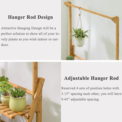 COPREE Bamboo 3-Tier Hanging Plant Stand Planter Shelves Flower Pot Organizer Rack Folding Display Shelving Plants Shelf Unit Holder