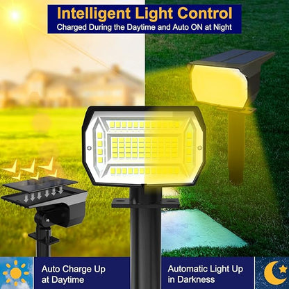 LOTMOS Solar Spot Lights Outdoor Waterproof IP67, 10 Pack Landscape Spotlights with 72 LEDs，3 Modes/ 2-in-1/Auto On/Off Solar Powered Flood Lights for Outside Garden Lawn Patio Driveway (Warm White)