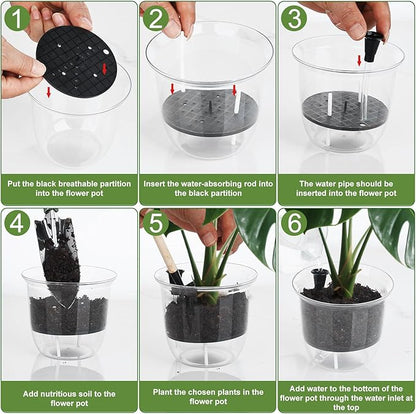 Plant Pots 6 inch Set of 3, Self Watering Pots for Indoor Outdoor Plants Flowers, Self Watering Planters with Reservoir, Drainage Hole and Absorbent Cotton Rope (3 Large)
