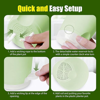 Plant Pots 8 Inch Self Watering Pots, 2 Pack Plastic Planters with Drainage Holes and Clear Saucers,Plastic Flower Pots for Indoor Out Door Plants (Green)