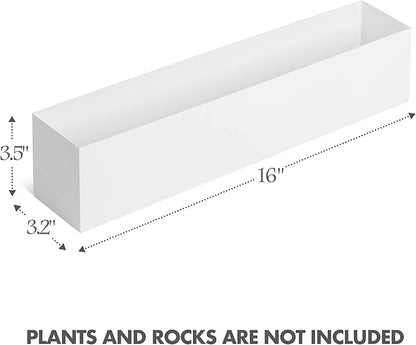 DR&Co Modern White Rectangle Planter Box, 16" Metal Planter Perfect for Succulent, Narrow Box for Table or Window Sill, Rectangular Stainless Steel Long