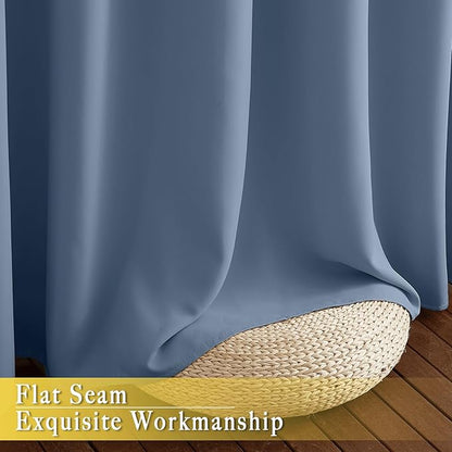 NICETOWN Blackout Stone Blue Curtain for Sliding Door, Grommet Room Divider French Door Curtain Wide Window Treatment Sound Reducing Thermal Drapes for Bedroom/Living Room (1 Panel, W80 x L95)