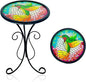 LIFFY Outdoor Side Table, 12" Glass Hummingbird Tabletop Patio Tables with Metal Frame, 21" Height Indoor Small Round Home Decorative Plant Stand Outside for Garden Patio Yard Porch