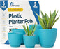 Blue Plant Pots with Drainage Holes & Saucers 5 Pack, Indoor & Outdoor Stackable Space-Saving Planters for Houseplants & Flowers, (7", 6.7", 6", 5.3", and 4.8" Inches), Durable & Weatherproof