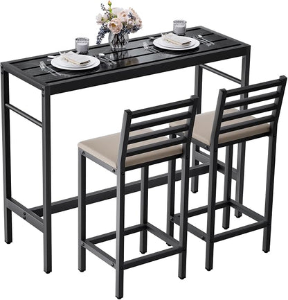 3 Piece Outdoor Patio Bar Set, 2 Cushioned 41" Bar Stools Modern Metal Outdoor by Gaonala