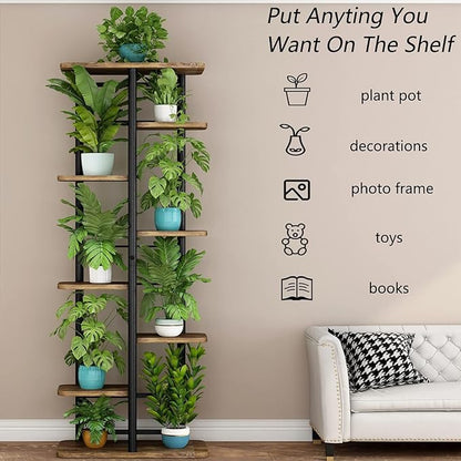 LINZINAR Plant Stand 8 Tier 9 Potted Multiple Flower Pot Holder Shelf Indoor Outdoor Planter Rack Storage Organizer for Patio Garden Corner Balcony Living Room (Black, 8 Tier)