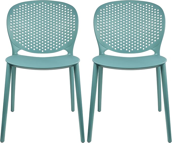 Patio Dining Chairs in Teal, Stackable Plastic, Set of 2