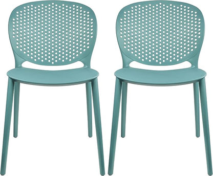 Patio Dining Chairs in Teal, Stackable Plastic, Set of 2