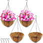 TIHOOD 4 Pack 12 inch Hanging Planter Basket Outdoor Large Hanging Flower Pots Indoor with Coco Coir Liner Round Wire Plant Holder Chain Hanging Basket Garden for Home Decor Balcony Office