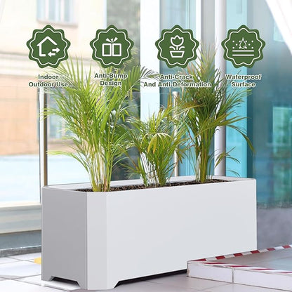Steel Planter Box-36"x15"x15"-Large Rectangular Planters for Outdoor Plants, White Matel Planter Box Raised Support Feet for Patio, Deck, Garden, Yard, Drain Holes, Easy Assembly