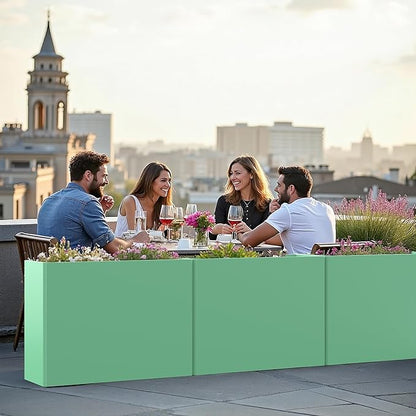 Rectangular Planter Box with Removable Insert Shelf - 32x12x24 Inches Large Size Planters for Patio Yard, Green