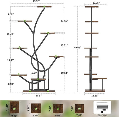 Plant Stand Indoor with Grow Lights - 8 Tiered Corner Plant Shelf Indoor, 50" Tall Lighted Plant Stand for Indoor Multiple Plants, Flower Stands Display Rack Holder for House, Patio, Black