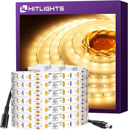 HitLights LED Strip Lights Warm White 3000K, 16.4ft Premium Tape Light for Bedroom, 300 LEDs/Reel, 150LM/ft, 22W, UL-Listed, 12V Flexible Dimmable Rope Lights for Room, Home, Under Cabinet Lighting
