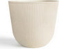 WORTH Garden Round Large Planter Pot 1-Pack - 17.5" Dia x 15.5" H - Durable Plastic Beige Plant Tree Pots with Vertical Stripe Textured Finish, Drainage Hole for Indoor, Outdoor, Front Porch, Patio
