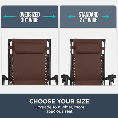 Best Choice Products 30” Wide Folding Zero Gravity Outdoor Recliner Patio Lounge Chair w/Adjustable Canopy Shade, Headrest, Side Accessory Tray - Brown