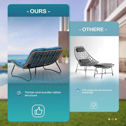 Crestlive Products Outdoor Loveseat 3PCS, Outdoor Sofa Set, All-Weather Boho Rattan Patio Furniture with Soft Cushion for Balcony, Poolside, Backyard (Without Table)