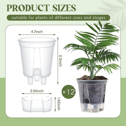 Self Watering Pots for Indoor Plants with Deep Reservoir and High Drainage Holes for Outdoor Plants and Flowers, Bare Root Planter (4.72'',Clear,12 Pcs)