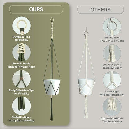 Macrame Plant Hanger Polyester Rope 42 Inch Outdoor Indoor Adjustable Hanging Planter for up to 10 Inch Plant Pot Modern Boho Home Decor (1, Forest Green/Ivory)