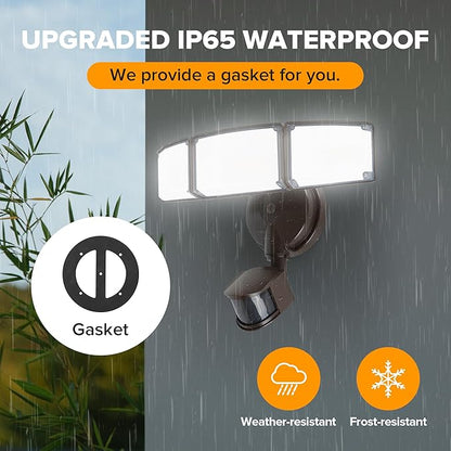 LUTEC 2 Pack 72W 7500LM LED Security Lights Motion Sensor Light Outdoor, 5000K Daylight, IP65 Waterproof, Dusk to Dawn, 3-Head Motion Detected Flood Light for Garage, Yard, Porch(Brown)