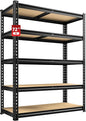 REIBII 2400LBS Storage Shelves 5 Tier Garage Shelving Heavy Duty Adjustable Garage Shelves, Utility Rack Shelf, Shelving Units for Storage Warehouse Pantry Closet, 35.5" W x 11.9" D x 72" H, Black