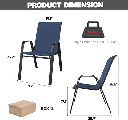 Patio Dining Chairs, Stackable Textilene Mesh, Dark Blue, Set of 4
