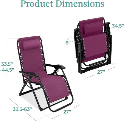 Recliner Chair, Extra-Wide Folding Zero Gravity Patio Lounger, Purple