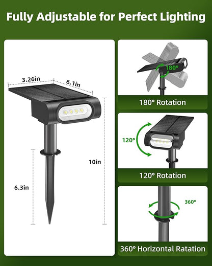 EZVALO Solar Spot Lights Outdoor IP67 Waterproof, Adjustable Solar Landscape Lights, 3 Lighting Modes Solar Spotlights for Outside Yard Garden Plant Trees Pathway Flag (Cool White-4Pack)