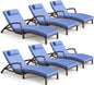 Chaise Lounge Chairs Outdoor Set of 6, Comfy Outside Wicker Patio Pool Lounge Chair w/ 5 Adjustable Back Angle, Cup Holder, Thicken Cushion