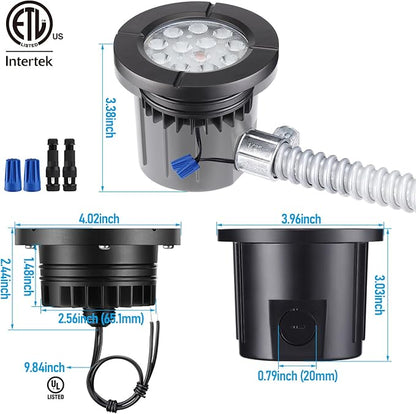 LEONLITE Dia. 4 Inch 5CCT Well Lights Landscape LED In Ground, 5 Color Temperature Selectable, 12-24V AC/DC CRI90 Low Voltage Outdoor Garden Landscaping, Aluminum Housing, Black, Pack of 6