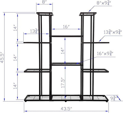 MTB Garden 4 Tier 11 Potted Metal Large Plant Stand for Indoor Outdoor Flower Pot Display Planter Shelf, Charcoal Grey