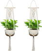 USLAI Macrame Plant Hanger Indoor Outdoor, Fits 4 to 12 Inch Pots, Hanging Planter Holder with Dowel Rod and Tassels, Boho Home Decor, 47+47 Inch, Ivory (POTS NOT Included)