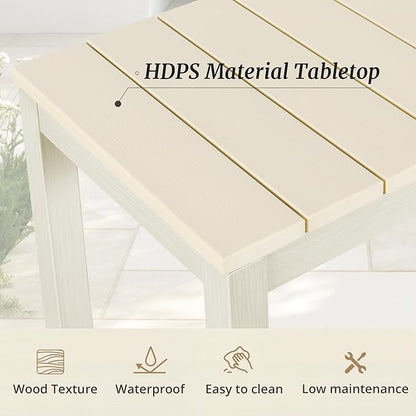 Outdoor Bar Table, 45" Patio Bar Height Counter Console Table, Waterproof HDPS Slatted Top, Weather Resistant, Hot Tub, Balcony, Yard, Indoor or Outdoor Use, Sand