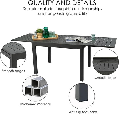 Kozyard Villa Expandable Patio Dining Table - Adjustable, Aluminum Outdoor Furniture for 4-6 Person, Perfect for Backyard, Porch, Deck, Garden - Dark Grey, 43"- 86"