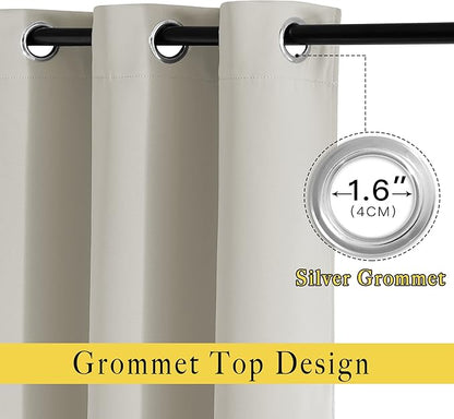 NICETOWN Short Cafe Curtain 54 inch Length, Window Treatment Thermal Insulated Grommet Room Darkening Sound Reducing for Bedroom/Nursery, Natural, 1 Panel, W66 x L54
