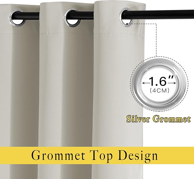 NICETOWN Natural Blackout Living Room Curtain - Grommet Window Treatment Thermal Insulated Solid Room Darkening Drapes Sound Dampening for Bedroom, 1 Panel, W52 x L63