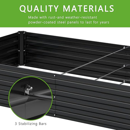 2PCS 12x2x1FT Galvanized Raised Garden Bed Kit,Vegetable Boxes-Rectangle Metal Flower Box,Large Planter Raised Beds Outdoor Garden for Planting,Fruit,Herb-Black