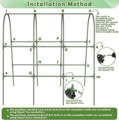 Cucumber Trellis for Raised Bed, Garden Arch Trellis for Climbing Plants Outdoor, Metal Garden Trellis for Spring Vegetables, Cucumber Trellis for Tomato, Bean, Pea, Grape, Plant