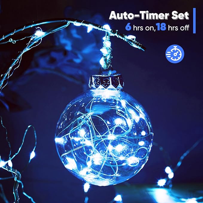 Indoor String Lights, Blue LED Battery Operated with Remote, 65.6 Ft