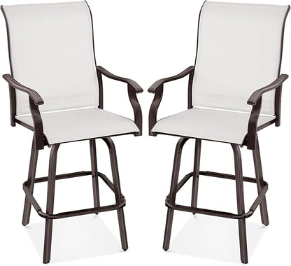 Best Choice Products Set of 2 Swivel Barstools, Bar Height Outdoor Chairs, 360 Rotating Patio Bar Stools w/All-Weather Mesh, 300lb Capacity - Ivory