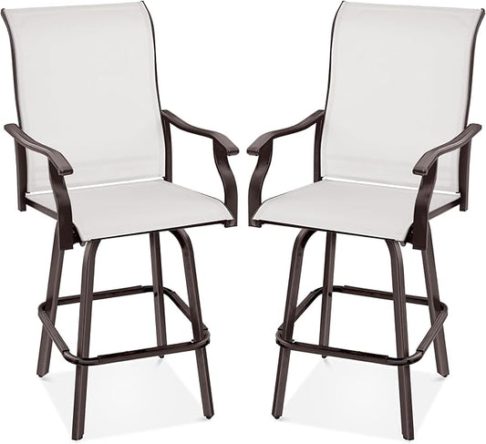Best Choice Products Set of 2 Swivel Barstools, Bar Height Outdoor Chairs, 360 Rotating Patio Bar Stools w/All-Weather Mesh, 300lb Capacity - Ivory