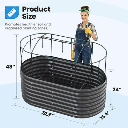 Quictent Galvanized Raised Garden Bed Kit with Self Watering System and Mesh Cover, Large Oval Metal Outdoor Planter Garden Boxes for Vegetables Herbs Flowers, 6x3x2Ft