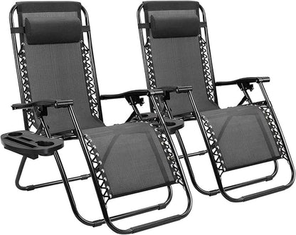Homall Zero Gravity Chair Patio Folding Lawn Lounge Chairs Outdoor Lounge Gravity Chair Camp Reclining Chair with Pillows for Poolside Backyard and Beach Set of 2 (Dark Black)